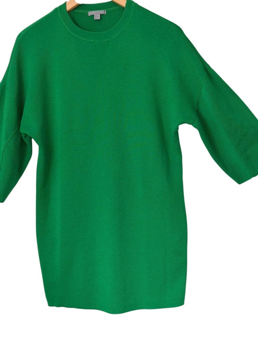 COS 100% Wool Crew Neck Dropped Shoulder Knit Tunic Sweater Mini Dress Green XS